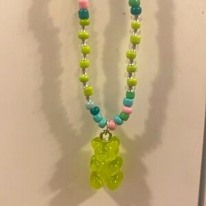 Gummy bear necklace beaded greens pink little bear is yellow New